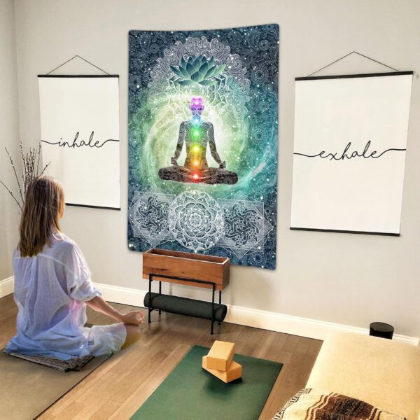 Chakra Vertical Tapestry, Seven Chakra Yoga Meditation Zen Decor Tapestry Wall Hanging for Bedroom, Hippie Lotus Spiritual Tapestries Poster Beach Blanket College Dorm Home (40W X 60H)