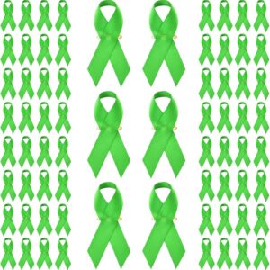 Halatool 100 PCS Mental Health Awearness Ribbon with Safty Pins for World Mental Health Day Green Ribbon Pins for Charity Public & Social Event