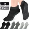 AURUZA Grip Socks for Women Men Pilates Grip Socks Non Slip Yoga Sock with Grips for Barre Barefoot Hospital Grippy Sock