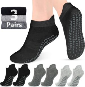 AURUZA Grip Socks for Women Men Pilates Grip Socks Non Slip Yoga Sock with Grips for Barre Barefoot Hospital Grippy Sock