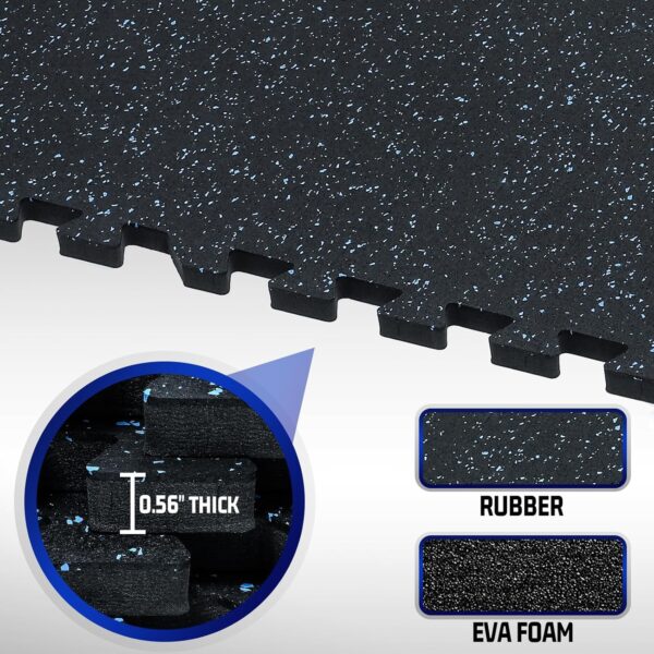 SUPERJARE 0.56'' Thick 24 Pcs 96 Sq Ft Rubber Top Exercise Equipment Mats, High Density EVA Foam Mats with Rubber Top, Interlocking Gym Flooring for Home Gym, Protective Workout Mat, Black/Blue
