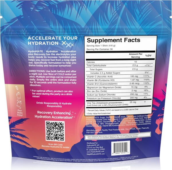 NatureWorks HydroMATE Electrolytes Powder Packets Pineapple Hydration Accelerator Low Sugar Party Favors for Recovery Tropical Pina Colada 30 Count