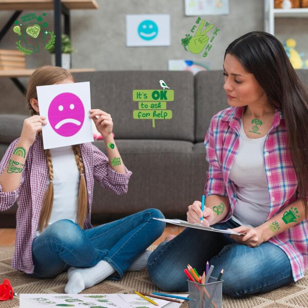 Mental Health Awareness Items Temporary Tattoos - 24 Sheet Green Support Encouragement Self-Motivation Tattoo Stickers, Ideal for Therapists Parents Educators to Spread Positive Vibes