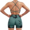 SUUKSESS Women Seamless Workout Sets Strappy Sports Bra High Waist Booty Shorts Outfits
