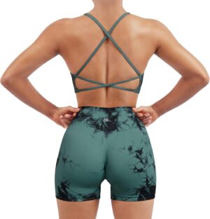 SUUKSESS Women Seamless Workout Sets Strappy Sports Bra High Waist Booty Shorts Outfits