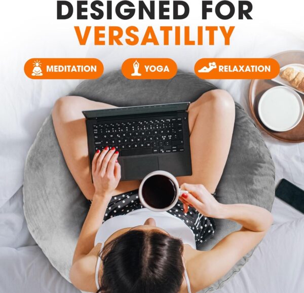 Cheer Collection Extra Large Floor Pillow, 32" Round Meditation Cushion, Oversized Yoga Pillow & Floor Cushions for Adults, Floor Pillows for Sitting, Meditation, and Seat Cushion -Grey
