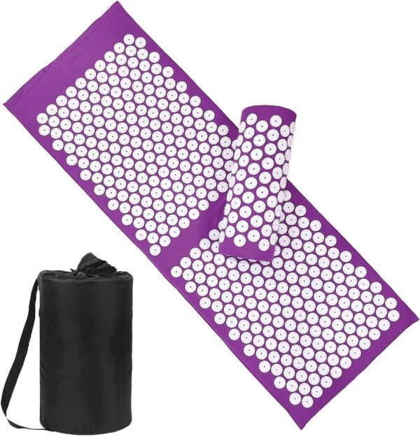 XiaoMaGe Acupressure Mat and Pillow Set with Bag - Extra Long Acupuncture Mat for Neck & Back Pain Relief- Naturally Relaxation Gift for Women - Stress Relief Massage Mat (Purple)