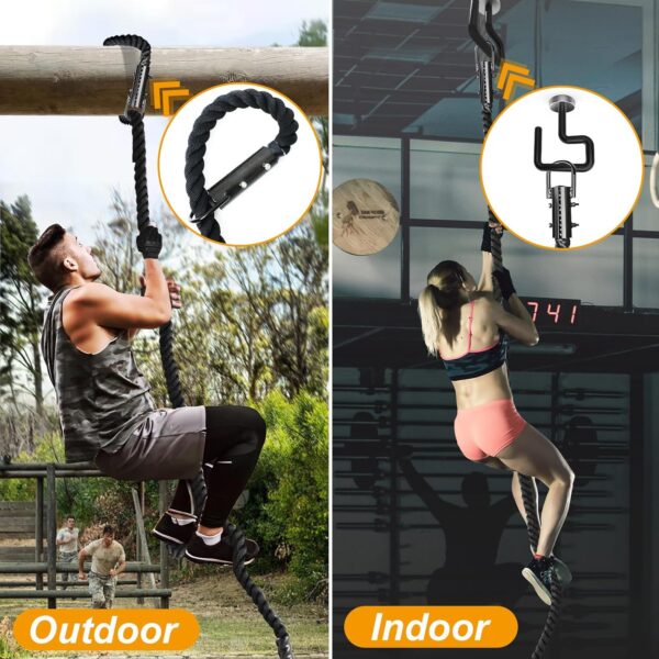 Climbing Rope 1.5 Inch Diameter 10/15 / 20/30 Feet Length Gym Climbing Rope for Workout Fitness & Strength Training, Gym Rope, Exercise Climbing Rope in Black for Adults Outdoor & Indoor