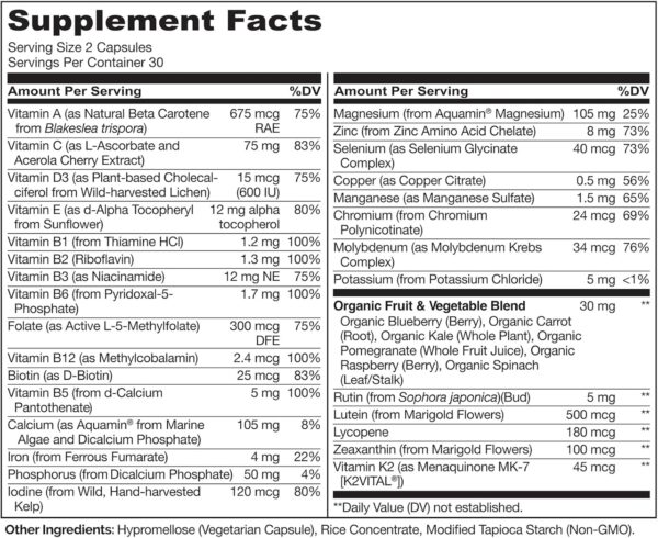 NATURELO Whole Food Multivitamin for Teens - Vitamins and Minerals for Teenage Boys and Girls - Supplement for Active Kids - with Organic Whole Foods - Non-GMO - Vegan & Vegetarian - 60 Capsules