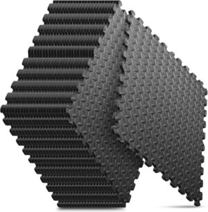 Home Gym Mat, Puzzle Exercise Mat, 128 Sq Ft of EVA Interlocking Foam Floor Tiles for Home Workout Equipment and Kids' Play Areas - Black, 24 in x 24 in x ½ in - 24 Tiles (Black, 24 Pack)