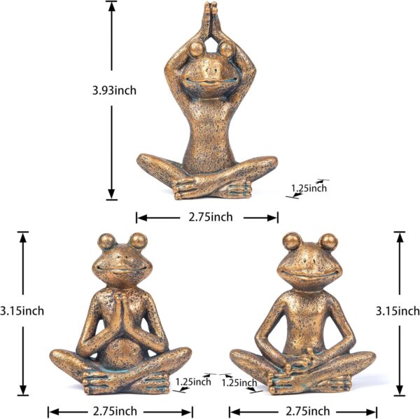 Bronze Frog Figurines, 3-Piece Yoga Decor Set, Antique Bronze Color, Handmade Home Decoration