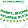 Mental Health Awareness Month Banner No DIY Glitter Green Mental Health Awareness Month Bulletin Board Decorations for School Classroom Outdoor May Mental Health Month Party Supplies