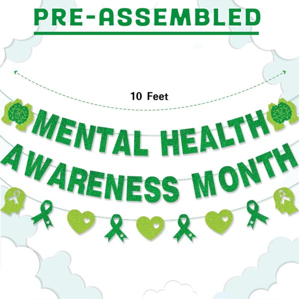 Mental Health Awareness Month Banner No DIY Glitter Green Mental Health Awareness Month Bulletin Board Decorations for School Classroom Outdoor May Mental Health Month Party Supplies