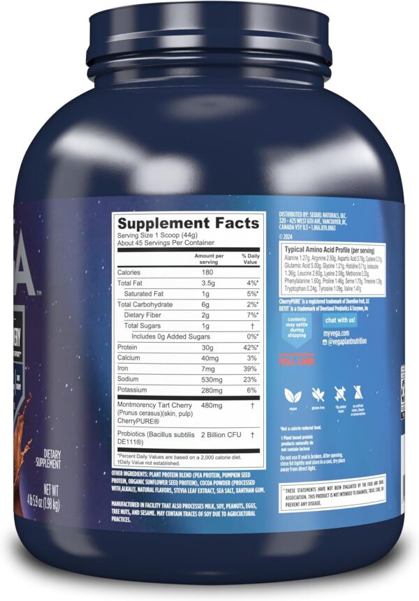 Vega Sport Premium Vegan Protein Powder Chocolate(45 Servings) 30g Plant Based Protein,5g BCAAs,Dairy Free,Gluten Free,Non GMO,Pea Protein for Women and Men,4lbs 5.9Oz(Packaging May Vary)