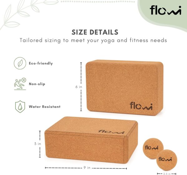 Natural Cork Yoga Blocks 2 Pack with Strap & Massage Balls - Yoga Props with Cork Yoga Block Brick Set, Myofascial Cork Ball & Yoga Strap for Stretching - Premium Yoga Accessories for Women & Men