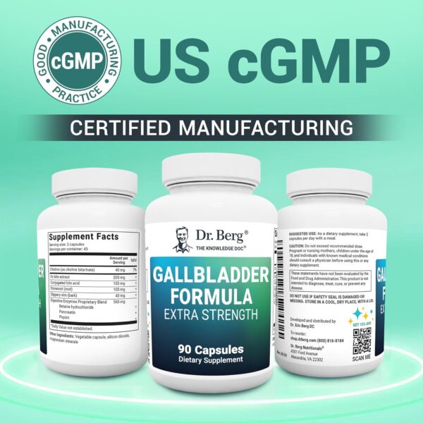 Dr. Berg Gallbladder Formula Extra Strength - Made w/Purified Bile Salts & Digestive Enzymes - Includes Carefully Selected Digestive Herbs - Full 45-Day Supply - 90 Capsules