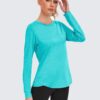 PINSPARK Long Sleeve Workout Tops for Women Crewneck Yoga Shirts Lightweight Athletic Gym Running Sport Casual T-Shirt