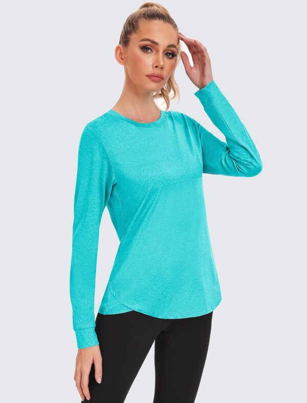 PINSPARK Long Sleeve Workout Tops for Women Crewneck Yoga Shirts Lightweight Athletic Gym Running Sport Casual T-Shirt