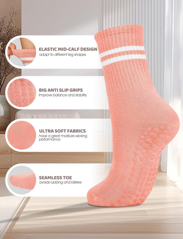 AURUZA Pilates Grippy Socks with Grips for Women Non Slip Skid Yoga Socks Crew Length for Ballet Home Workout Hospital