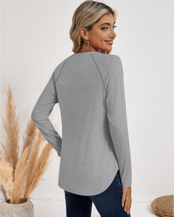 Ficerd 3 Pack Women's Long Sleeve T Shirt Casual Crew Neck Raglan Sleeve Side Split Curved Hem Basic Tunic Tops