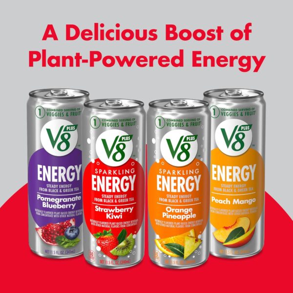 V8 +SPARKLING ENERGY Strawberry Kiwi Energy Drink, Made with Real Vegetable and Fruit Juices, 11.5 FL OZ Can (6 Packs of 4)