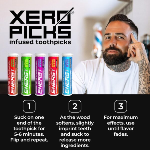 Xero Picks Energy Infused Flavored Toothpicks with Caffeine, B12 and B6 (Variety Pack, 20 Count (Pack of 5))