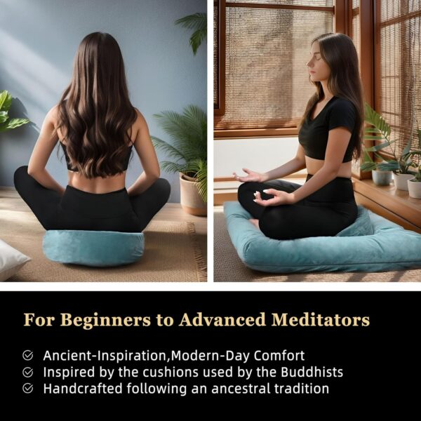 Meditation Cushion with Washable Premium Velvet Cover,100% Memory Foam Square Floor Cushion and Buckwheat Cushion Seating for Adults and Children Sitting, Yoga, Reading