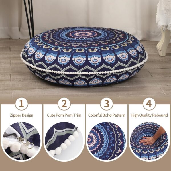 32 inches Meditation Floor Cushion for Adults, 2 Pack Round Large Thick Floor Pillow, Memory Foam Filling, Navy Blue
