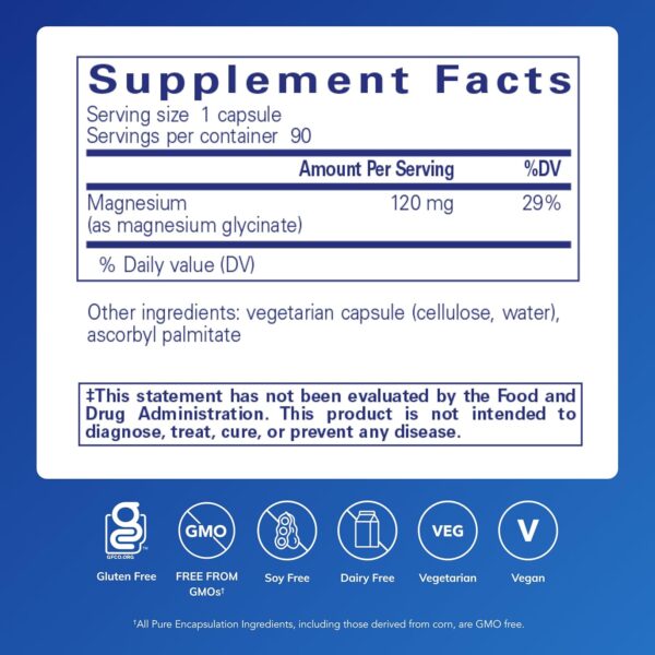 Pure Encapsulations Magnesium (Glycinate) - Supplement to Support Stress Relief, Sleep, Heart Health, Nerves, Muscles, and Metabolism* - with Magnesium Glycinate - 180 Capsules