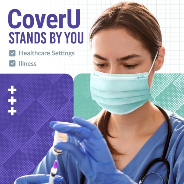 Medtecs Face Mask Disposable - 50/2000 Pack - Comfortable 3 Layer Breathable Mask, the Better Protection and Health Choice - CoverU Adult Mask - Pack of 2000 - Green