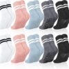 Jspupifip 10 Pairs Pilates Socks with Grips for Women, Pilates Crew Socks Bulk Non Slip Yoga Socks Home Hospital Grippy Socks for Yoga Pilates Barre Workout