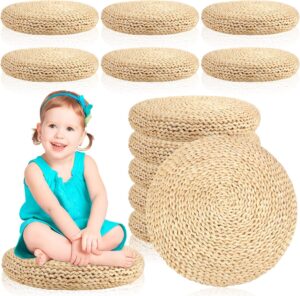 Barydat 6 Pcs Floor Pillow Round Large Pillow Seating Meditation Floor Pillow Boho Natural Woven Seat Cushion Japanese Floor Tatami Cushion for Yoga Room Balcony Chair Pad, 15.75 Inch (Cute)
