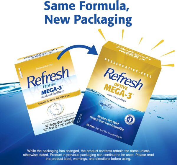 Refresh Optive MEGA-3 Lubricant Eye Drops Preservative-Free Artificial Tears, 0.01 fl oz (0.4 mL), 30 Single-Use Containers