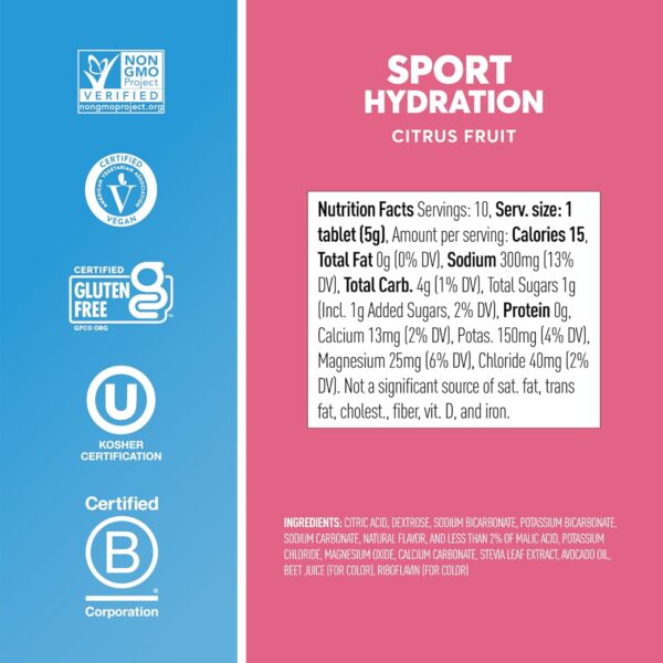 Nuun Sport Electrolyte Tablets - Dissolvable in Water, Citrus Fruit, 5 Essential Electrolytes for Hydration, 1g Sugar Drink Mix, Vegan, Non-GMO, 4 Pack (40 Total Servings)
