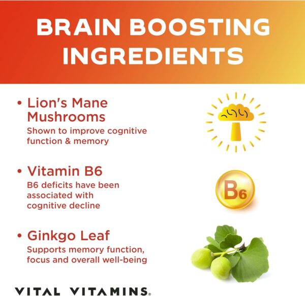 Vital Vitamins Nootropic Brain Supplement Plus - for Memory, Focus, Concentration, Neuro Energy, Clarity - with Lion's Mane Mushrooms - 60 Capsules