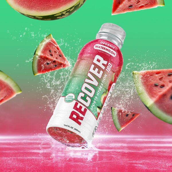 RECOVER 180 Organic Sports Hydration Drink, No Sugar Added, 15 Calorie Sports Beverage, Organic Flavors With Vitamins, Potassium-Packed Electrolytes (16.9 Fl Oz (Pack of 12), Watermelon)