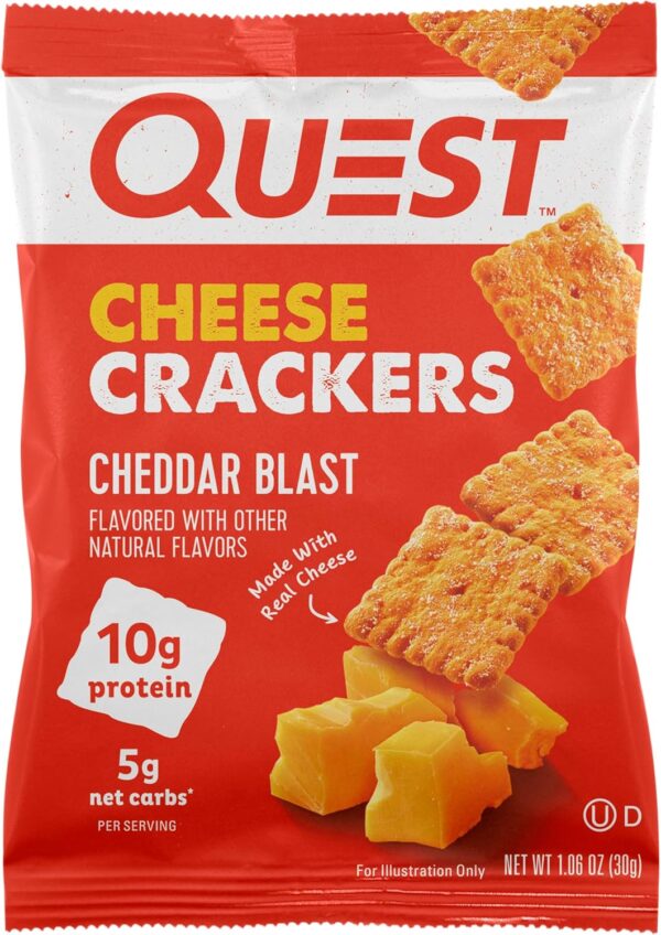 Quest Nutrition Cheese Crackers, Cheddar Blast, 10g Protein, 5g Net Carbs, 1g Sugar, Made with Real Cheese, 12 Packs (1.06 oz bags)