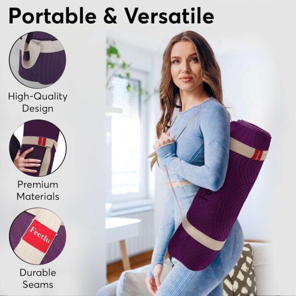 Yoga Mat with Strap – 10mm & 12mm Thick Yoga Mat, Non-Skid Dual Surface Workout Mat, Eco-Friendly POE Yoga Mats for Women Men Kids, Perfect Exercise Mat for Pilates, Yoga, and Floor Workouts, Includes Carrying Strap.