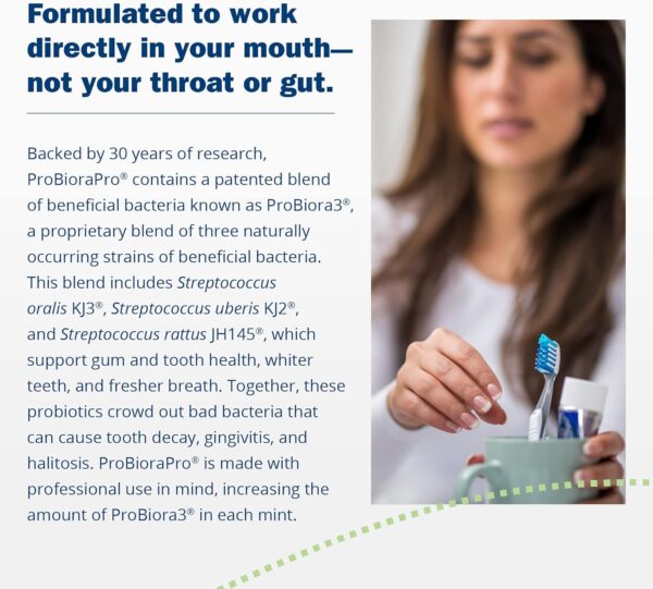 ProBiora Professional Strength Oral Probiotics for Teeth and Gums | Dental Probiotic for Oral Health | Bad Breath Treatment for Adults | Tooth Whitening | ProBiora3 Probiotic Blend | 90 Mint Tablets