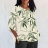 Linen Shirt for Women Crew Neck 3/4 Sleeve Tunic Blouses Casual Loose Fall T-Shirt Tops for Ladies Summer S-5XL