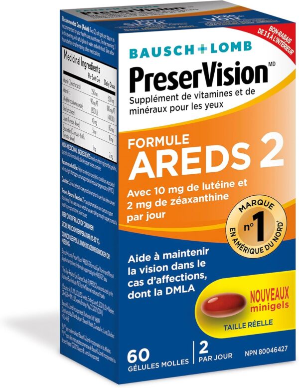 PreserVision AREDS 2 Eye Vitamin & Mineral Supplement, Contains Lutein, Vitamin C, Zeaxanthin, Zinc & Vitamin E, 60 Minigels (Packaging May Vary)