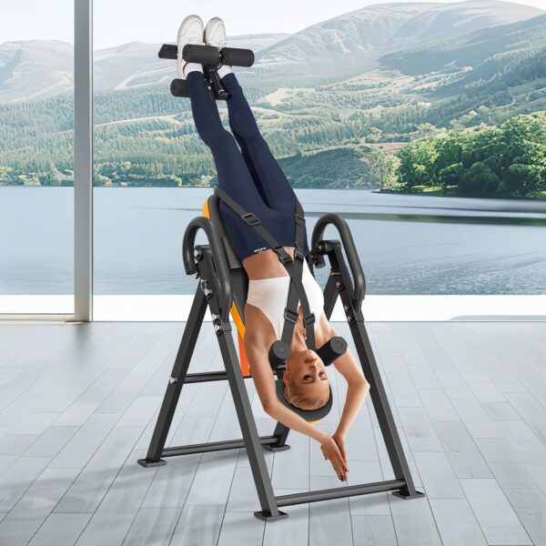 VEVOR Inversion Table, 300lbs Capacity Heavy Duty Inversion Table, Decompression Back Stretcher Machine, Strength Training Equipment with Headrest, Ankle Lock, Adjustable Protective Belt