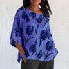 Linen Shirt for Women Crew Neck 3/4 Sleeve Tunic Blouses Casual Loose Fall T-Shirt Tops for Ladies Summer S-5XL