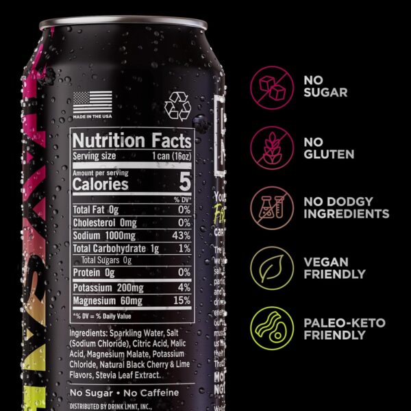 LMNT Sparkling Electrolyte Drink - Black Cherry Lime | 12-Count