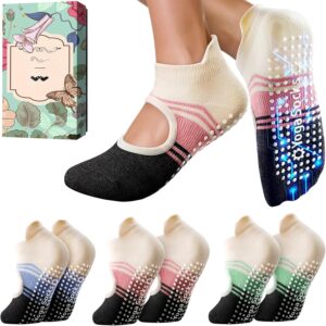 Non-Slip Pilates Yoga Socks with Grips for Women - Stylish Crew Socks for Barre, Ballet, and Workout (Size 5-9)