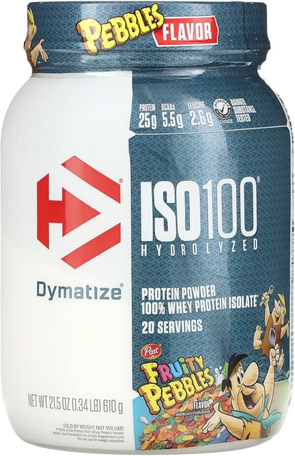 Dymatize ISO100 Hydrolyzed Protein Powder, 100% Whey Isolate, 25g of Protein, 5.5g BCAAs, Gluten Free, Fast Absorbing, Easy Digesting, Fruity Pebbles, 20 Servings