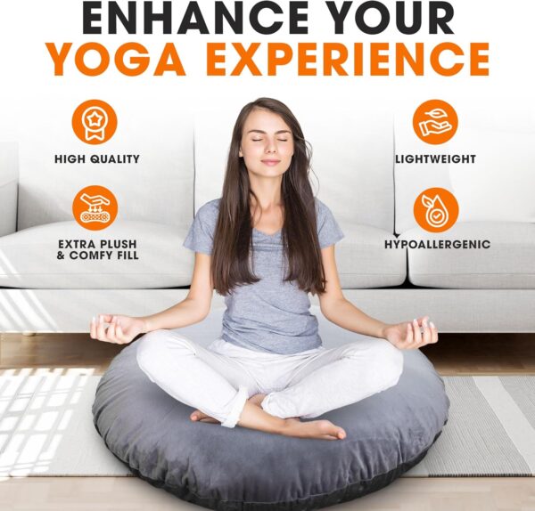 Cheer Collection Extra Large Floor Pillow, 32" Round Meditation Cushion, Oversized Yoga Pillow & Floor Cushions for Adults, Floor Pillows for Sitting, Meditation, and Seat Cushion -Grey