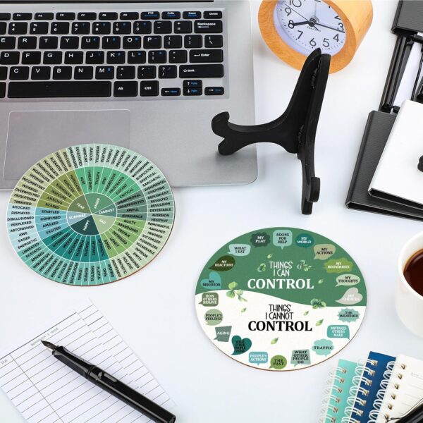 2 Pcs Things I Can Control Therapy Office Desk Decor Feelings Wheel Chart Calming Emotions Wheel Poster Mental Health Feelings Psychology Decor for Home Office Counselor Women Men(Greenery)