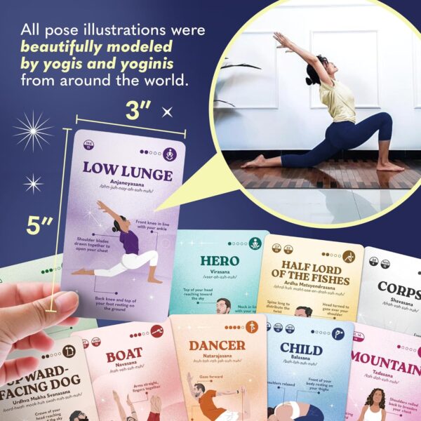 Zinsk Premium Yoga Deck – 70 Beautifully Illustrated 3x5” Cards with Instructions, Alignment Cues, & Modifications – Flashcards for Learning Beginner & Intermediate Poses & Sequencing