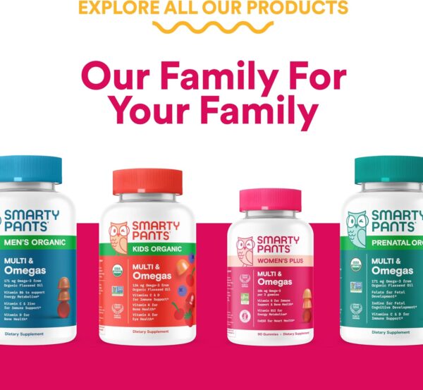 SmartyPants Organic Women's Multivitamin Gummies: Biotin, Probiotics, Methylfolate, Omega 3 (ALA), Vitamin D3, C, Vitamin B12, B6, A, K & Zinc, Inositol, Gluten Free, 120 Count (30 Day Supply)